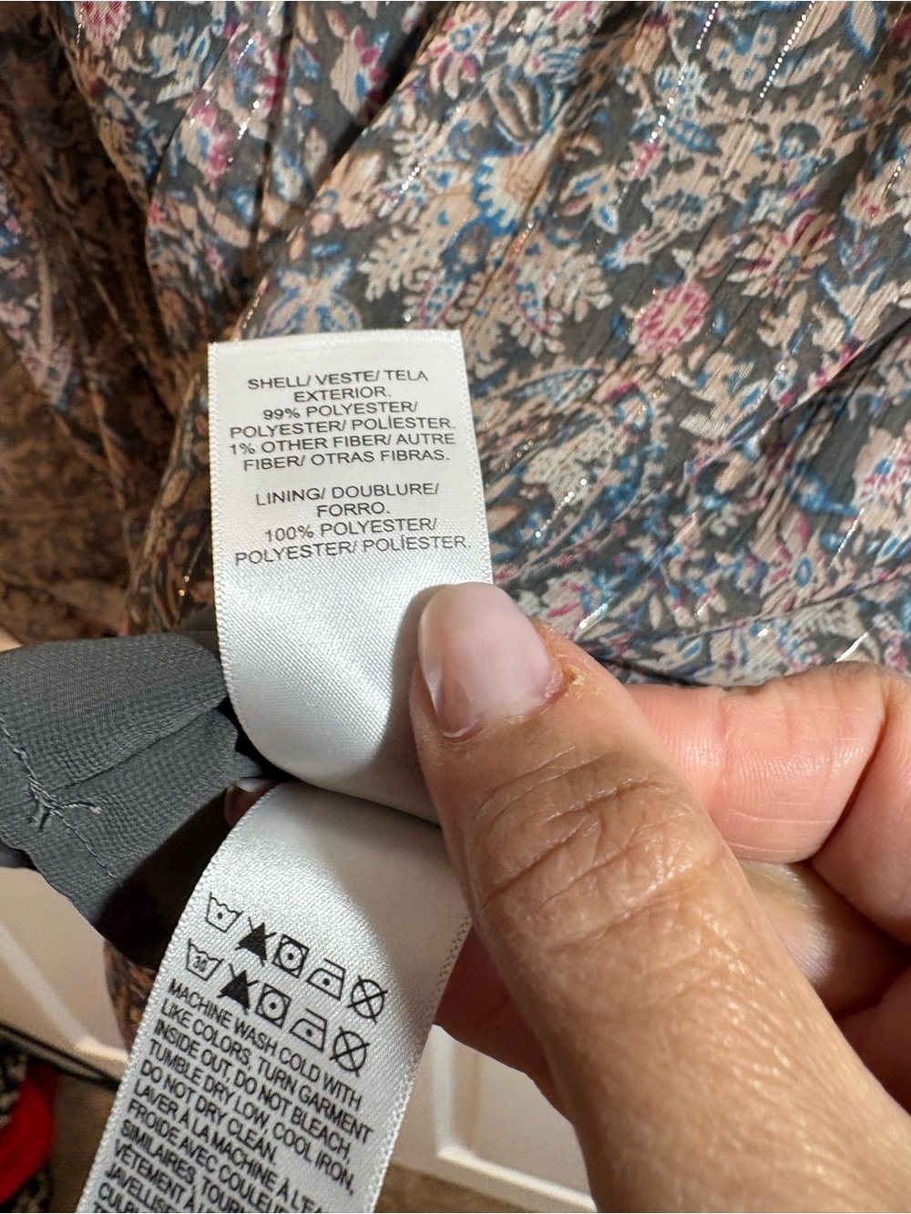 Lucky Brand Women’s Large Boho Floral Metallic Chiffon Babydoll Blouse Fall - Picture 5 of 5